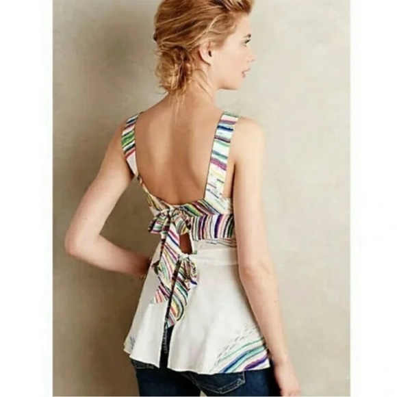 Anthropologie Plenty by Tracy Reese Rainbow Tecza Peplum Open Back Top XS. NWT - Picture 2 of 13